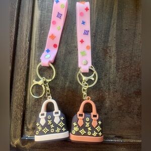 LV styled Brown and Pink Keychain set